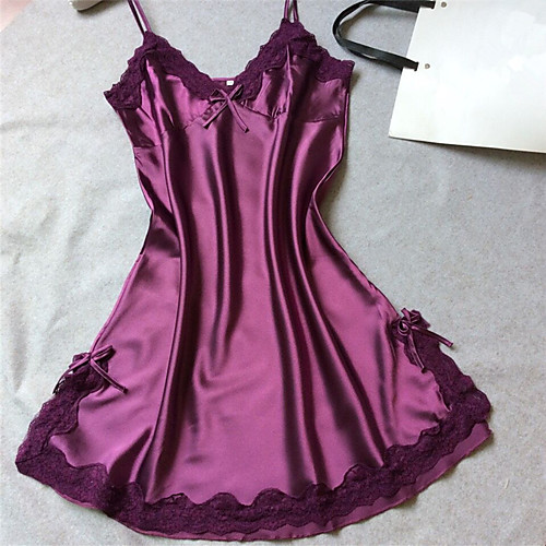 

Women's Sexy Babydoll & Slips Satin & Silk Nightwear Solid Colored White / Black / Purple M L XL