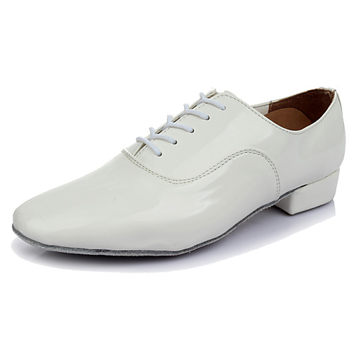 

Men's Latin Shoes Leather Lace-up Heel Low Heel Customizable Dance Shoes Black / White / Performance