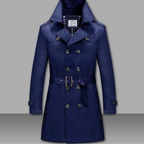 

Men's Trench Coat Solid Colored Fall Notch lapel collar Trench Coat Long Daily Long Sleeve Cotton Coat Tops Black