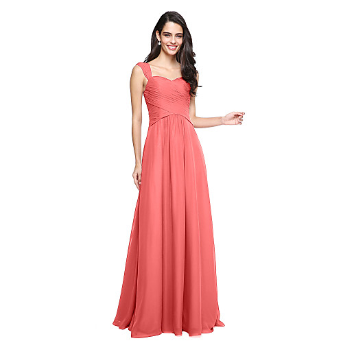 

A-Line Straps Floor Length Chiffon Bridesmaid Dress with Criss Cross / Ruched