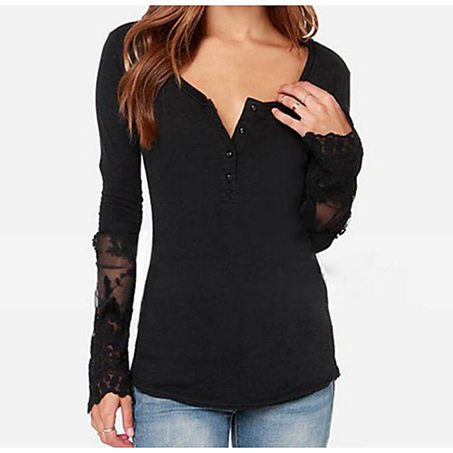 

Women's T shirt Solid Colored Long Sleeve Daily Tops Cotton White Black