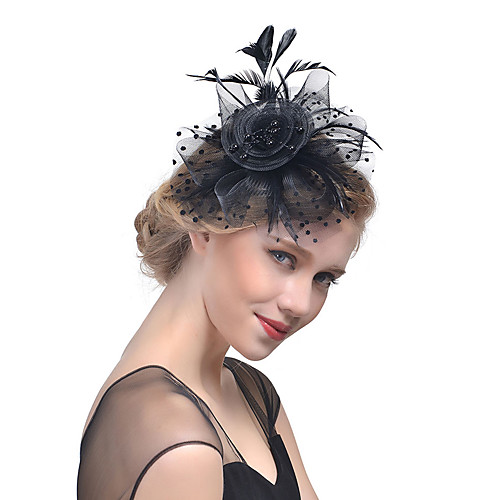 

Women's Kentucky Derby Hat Solid Color Mesh Acrylic Feather Party