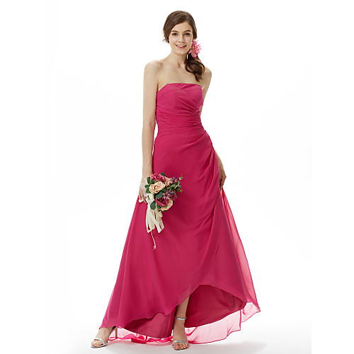 

Princess / A-Line Strapless Sweep / Brush Train / Asymmetrical Chiffon Bridesmaid Dress with Side Draping