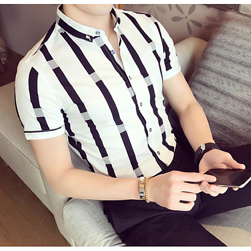 

Men's Polo Striped Short Sleeve Daily Tops Cotton White Blue