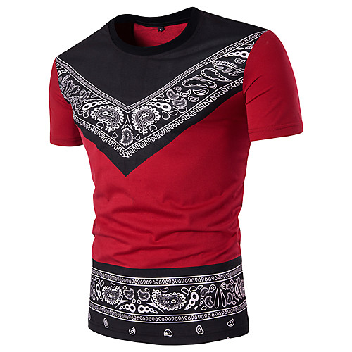 

Men's T shirt Graphic Paisley Tribal Short Sleeve Daily Tops Cotton Streetwear White Black Red