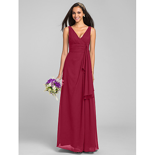 

Sheath / Column V Neck Floor Length Chiffon Bridesmaid Dress with Criss Cross