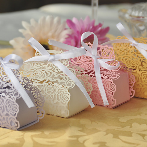 

Pearl Paper Favor Holder with Ribbon Tie Favor Boxes - 100