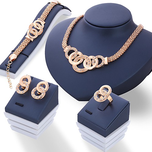 

Women's Jewelry Set Ladies Unique Design Italian Rhinestone Earrings Jewelry Gold / Silver For Wedding Party Daily / Rings / Necklace