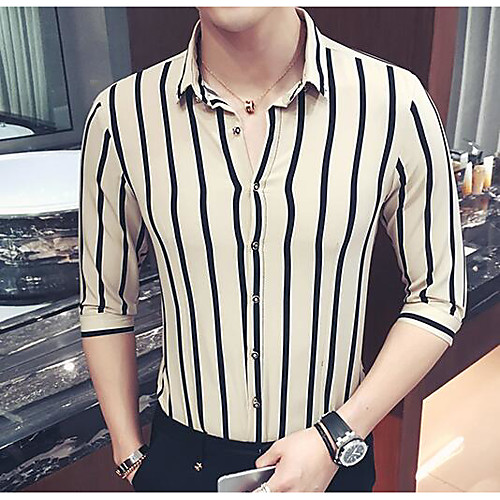 

Men's Shirt Striped Plus Size Stripe Long Sleeve Daily Tops Black Khaki