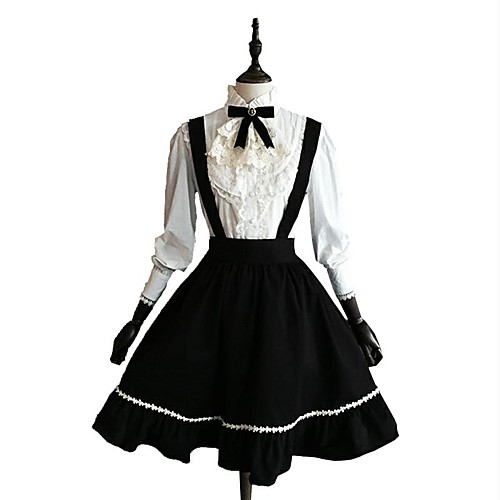 

Classic Lolita Vacation Dress Dress Blouse / Shirt Women's Girls' Cotton Japanese Cosplay Costumes Black Solid Colored Long Sleeve Knee Length / Classic Lolita Dress