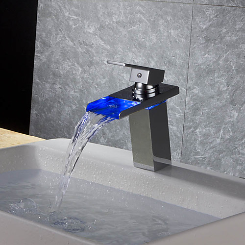 

Bathroom Sink Faucet - Waterfall / Thermostatic / LED Chrome Deck Mounted One Hole / Single Handle One HoleBath Taps