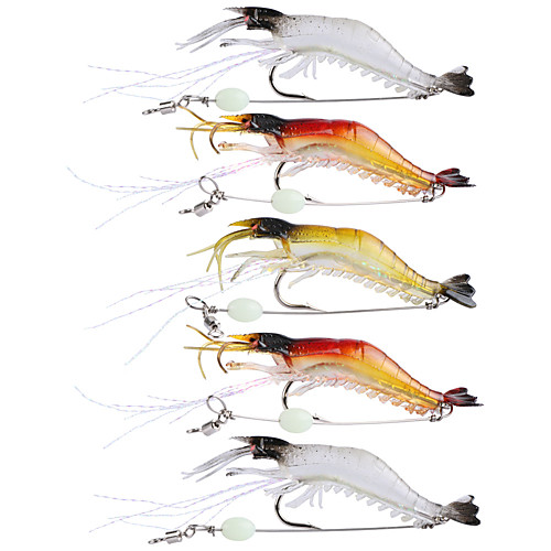 

5Pcs Lot 9Cm 6G Soft Fishing Lure Shrimp Luminous Artificial Bait With Swivel 3 Colors Fishing Lures Baits