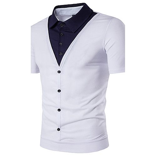 

Men's Polo Color Block Short Sleeve Daily Tops Streetwear White Black Red