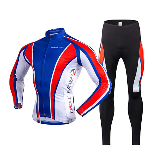

Realtoo Men's Long Sleeve Cycling Jersey with Tights Winter Fleece Lycra Polyester Blue / White Bike Clothing Suit Thermal Warm Fleece Lining Breathable 3D Pad Quick Dry Sports Classic Clothing