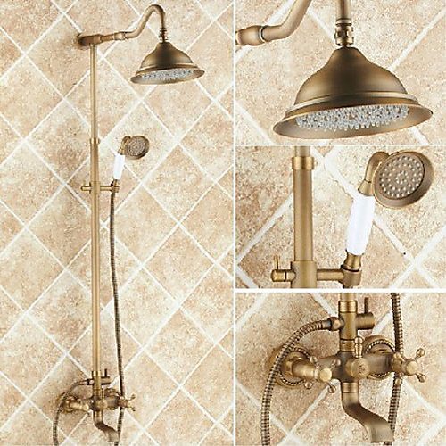 

Shower System Set - Rainfall Antique Antique Copper Shower System Ceramic Valve Bath Shower Mixer Taps / Brass / Two Handles Three Holes