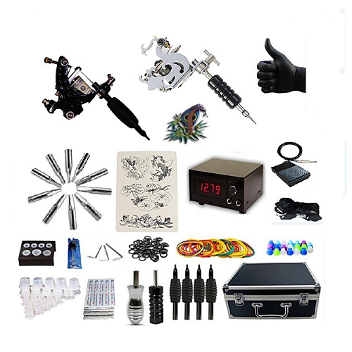 

BaseKey Tattoo Machine Professional Tattoo Kit - 2 pcs Tattoo Machines LCD power supply Case Included 2 steel machine liner & shader