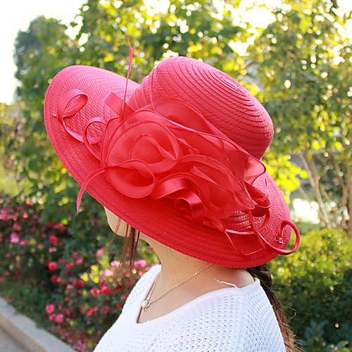 

Women's Kentucky Derby Holiday Polyester Mesh Bucket Hat Sun Hat-Solid Colored Pleated Spring Summer Blushing Pink Red Orange / Cute / Fabric