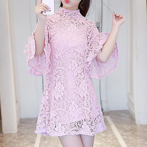 

Women's Shift Dress Short Mini Dress Black Blushing Pink Beige Solid Colored Summer Crew Neck Flare Cuff Sleeve S M L XL XXL 3XL / Plus Size