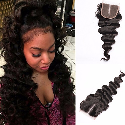 

lace closure 100 human hair malaysian loose wave virgin hair natural black color free middle three part 4x4