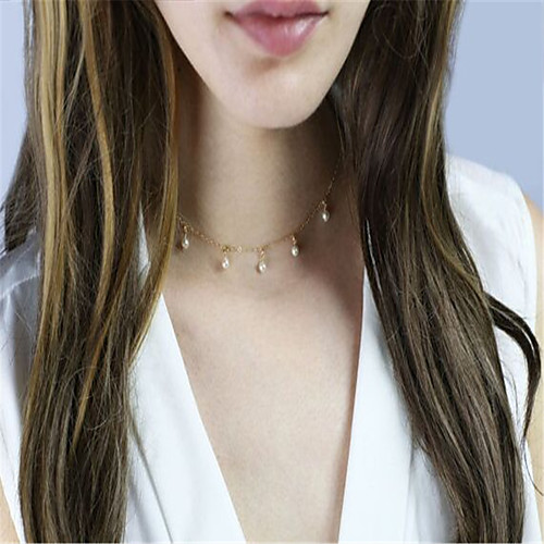 

Women's Obsidian Choker Necklace Single Strand Personalized Imitation Pearl Fashion Euramerican Imitation Pearl Copper Gold Silver Necklace Jewelry For Party Special Occasion Daily Casual