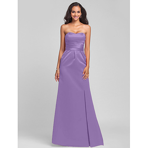 

Sheath / Column Strapless / Sweetheart Neckline Sweep / Brush Train Satin Bridesmaid Dress with Sash / Ribbon / Split Front