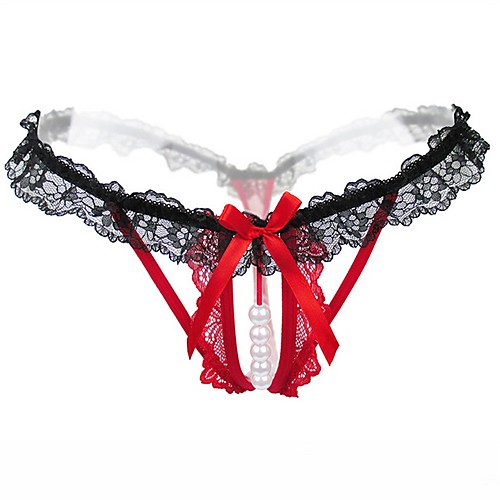 

Women's Beaded G-strings & Thongs Panties Color Block Low Waist White Black Blue One-Size