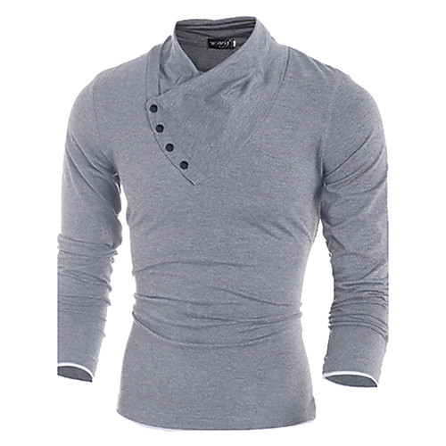 

Men's T shirt Solid Colored Long Sleeve Daily Tops Cotton Chinoiserie Black Light gray Dark Gray
