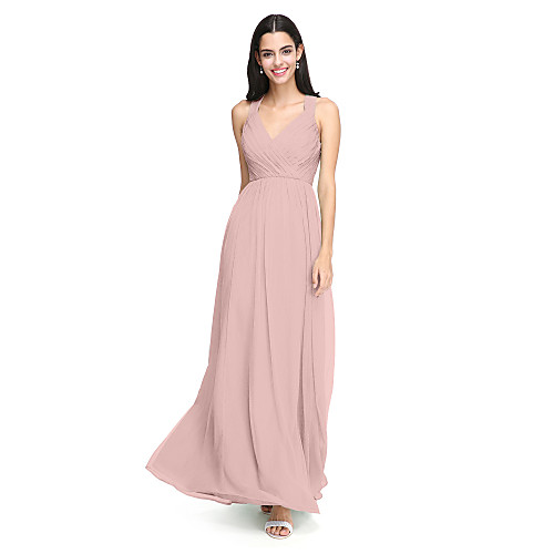 

A-Line Straps Floor Length Chiffon Bridesmaid Dress with Criss Cross / Ruched