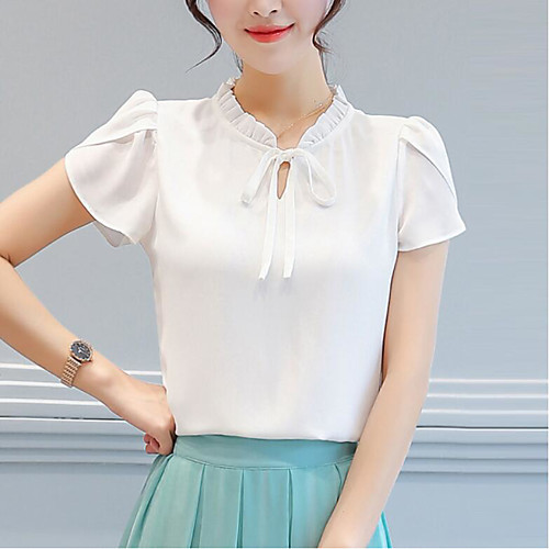 

Women's Blouse Solid Colored Split Short Sleeve Going out Tops Vintage White Black Blue