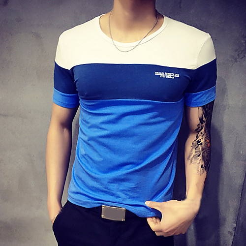 

Men's T shirt Graphic Plus Size Patchwork Short Sleeve Daily Tops Blue Dark Gray Orange