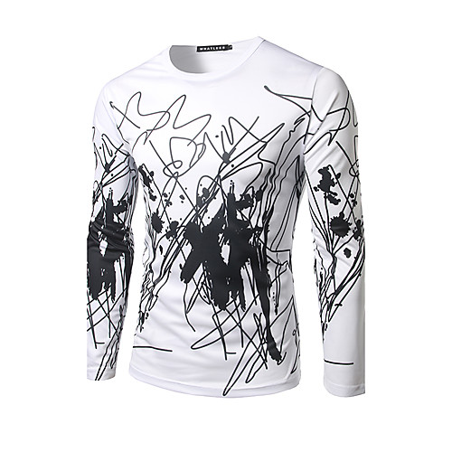 

Men's T shirt Print Long Sleeve Daily Tops Streetwear Black