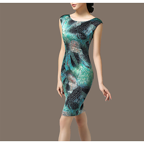 

Women's Sheath Dress Short Mini Dress Green Sleeveless Print Summer Round Neck Work S M L XL XXL 3XL 4XL / Plus Size