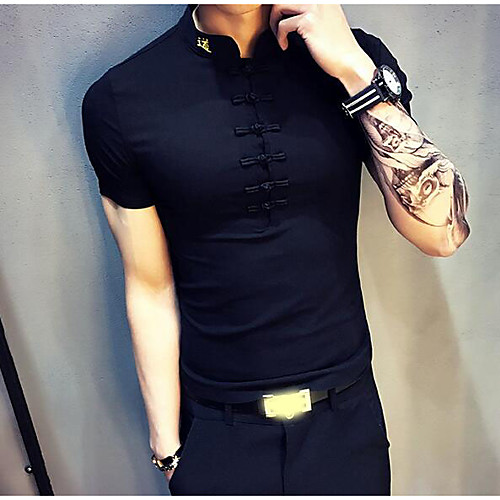

Men's T shirt Solid Colored Short Sleeve Daily Tops Cotton Casual Chinoiserie White Black