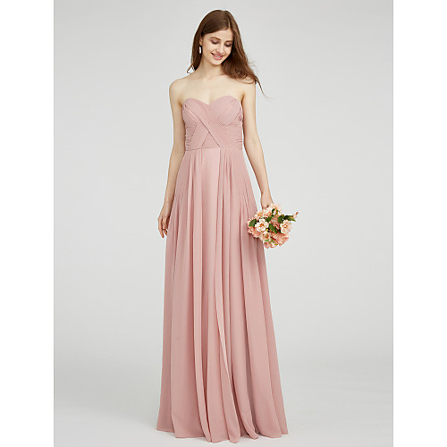 

A-Line Sweetheart Neckline Floor Length Chiffon Bridesmaid Dress with Criss Cross / Ruched