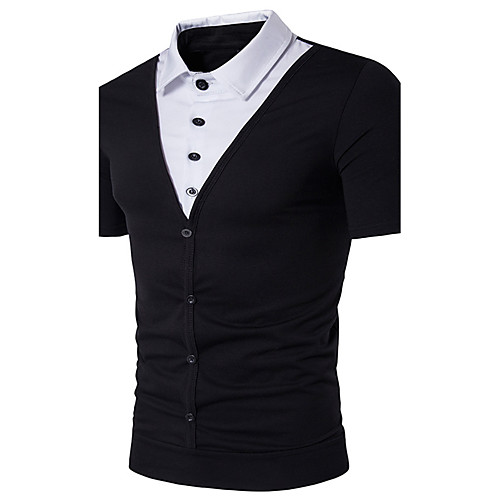 

Men's Polo Color Block Short Sleeve Daily Tops Cotton Active White Black Red