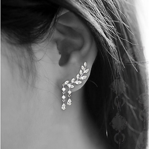 

Women's Cubic Zirconia Stud Earrings Ear Climbers Climber Earrings Leaf Drop Ladies Simple Tassel Elegant Blinging everyday Earrings Jewelry Gold / Silver For Wedding Party Gift Daily Masquerade