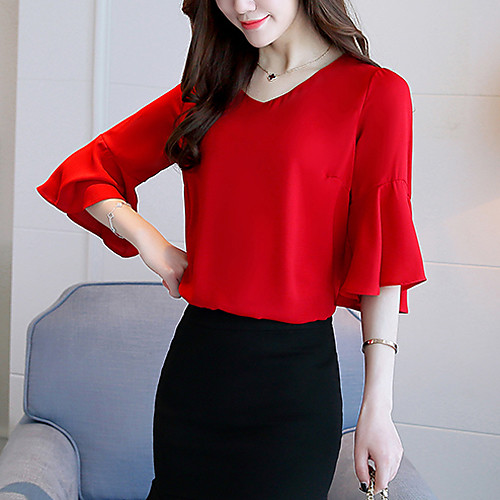 

Women's Blouse Solid Colored Daily Tops Cotton Boho White Red