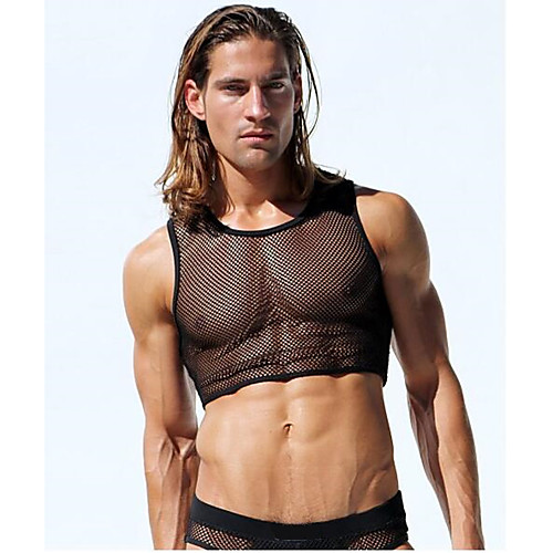 

Men's Tank Top Solid Colored Mesh Sleeveless Daily Tops Sexy White Black