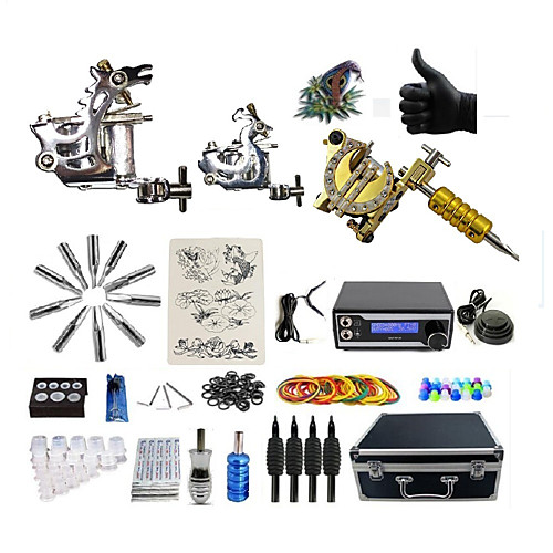 

BaseKey Professional Tattoo Kit Tattoo Machine - 3 pcs Tattoo Machines, Professional Alloy 20 W LED power supply 2 steel machine liner & shader / 1 alloy machine liner & shader / Case Included