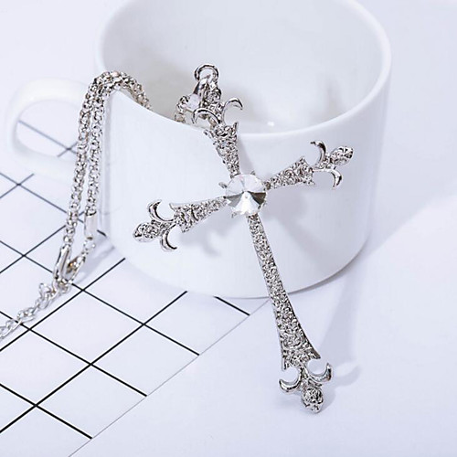 

Men's Synthetic Diamond Pendant Necklace Cross Cross Chrome Silver Necklace Jewelry For Gift Daily Casual