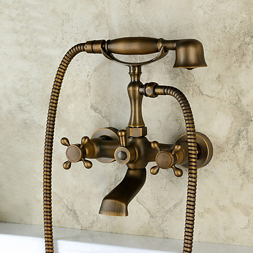 

Bathtub Faucet - Antique / Traditional / Country Antique Copper Wall Mounted Ceramic Valve Bath Shower Mixer Taps / Three Handles Two Holes