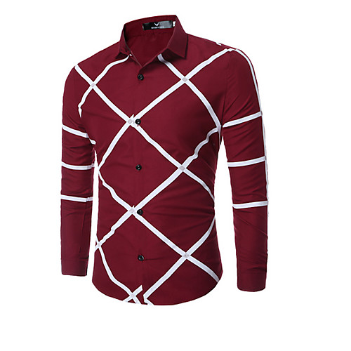 

Men's Shirt Print Long Sleeve Daily Tops Cotton Casual White Black Wine