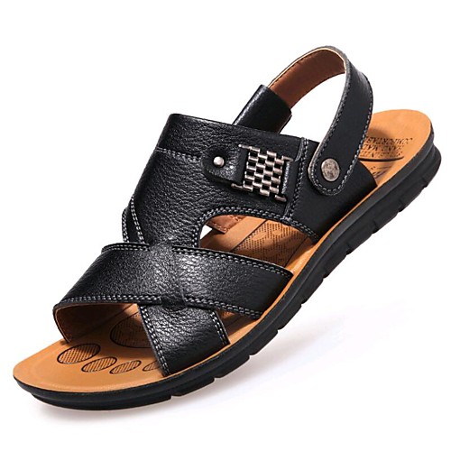 

Men's Sandals Comfort Shoes Light Soles Casual Outdoor Office & Career Walking Shoes Leather Black Khaki Brown Spring Summer / Rivet / EU40
