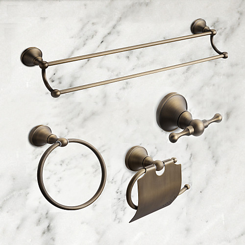 

Bathroom Accessory Set Antique Brass 4pcs - Hotel bath Toilet Paper Holders / Robe Hook / tower bar