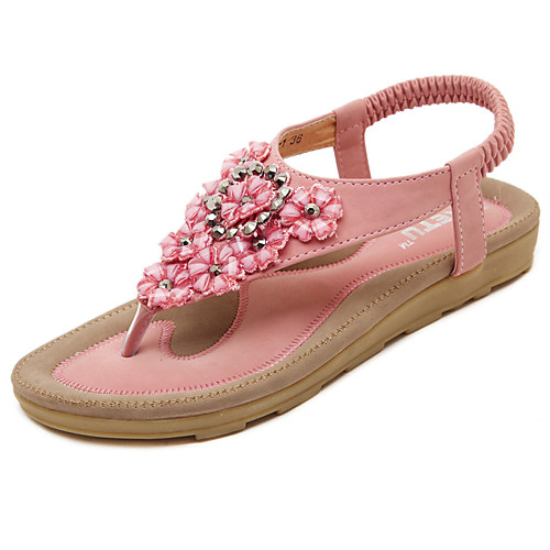 

Women's Sandals Flat Heel Round Toe Rhinestone / Appliques / Flower Microfiber Comfort / Light Soles Walking Shoes Spring / Summer Black / Pink / Almond / EU41