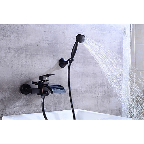 

Bathtub Faucet - Contemporary Oil-rubbed Bronze Centerset Ceramic Valve Bath Shower Mixer Taps / Brass / Single Handle Two Holes