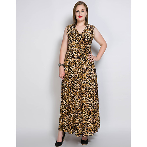 

Women's Swing Dress Maxi long Dress Black Blushing Pink Army Green Brown Sleeveless Solid Colored Leopard V Neck Cotton L XL XXL 3XL 4XL 5XL 6XL 7XL / Plus Size / Plus Size