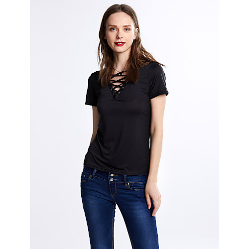 

Women's T shirt Solid Colored Ruched Short Sleeve Daily Tops White Black Khaki
