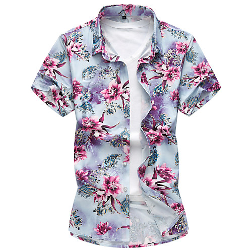 

Men's Shirt Floral Flower Short Sleeve Daily Tops Active Blue Red