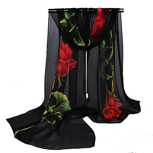 

Women's Holiday Rectangle Scarf - Floral Print / Black / Spring / Summer